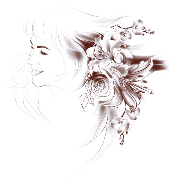 头发上插着花的美丽女孩的肖像图片下载