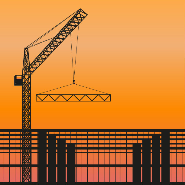 日落时的建筑和起重机图片下载