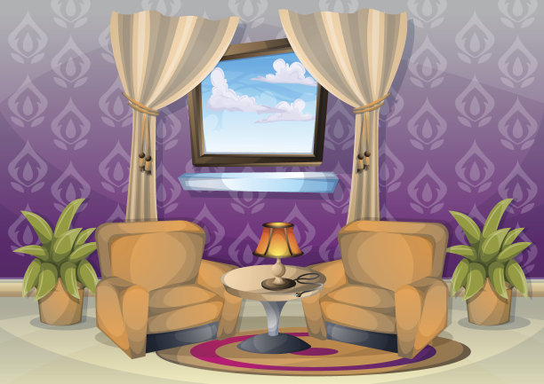 卡通矢量插图室内客厅素材图片