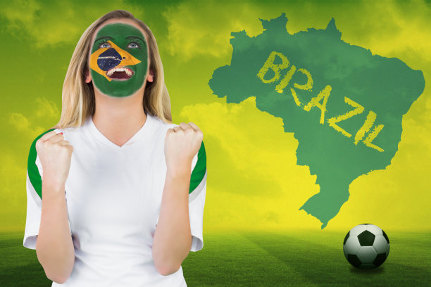 兴奋的巴西球迷在脸上画着欢呼图片下载