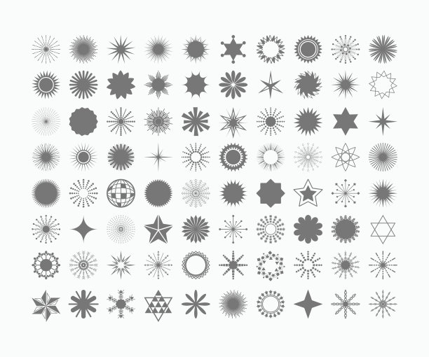 完整的80颗星星，阳光，和标志和符号图标图片下载