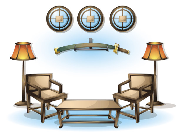 卡通矢量插图室内中式房间与分隔层图片下载