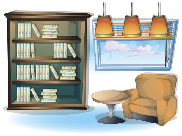 卡通矢量插图室内图书馆房间与分离的层图片下载