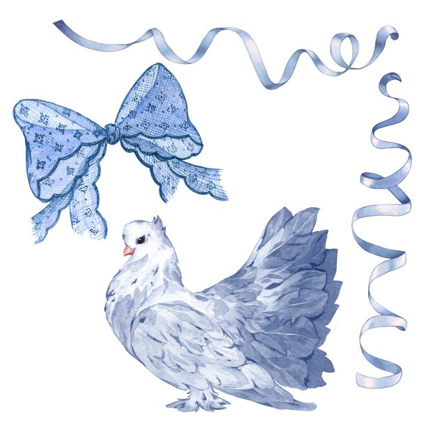 鸽子,弓,丝带。素材图片