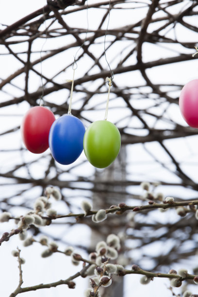 复活节装饰树上的柳絮。图片下载