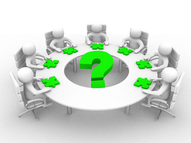 3d人在会议桌和问号图片下载