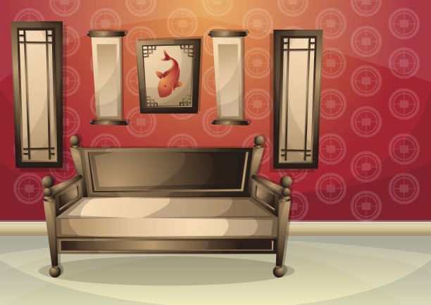 卡通矢量插图室内中式房间与分隔层图片下载