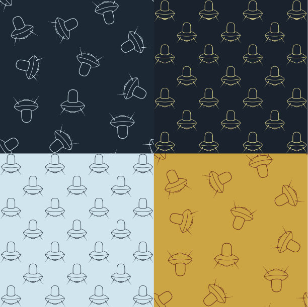 四个无缝图案背景或纹理与卡通ufo图片下载