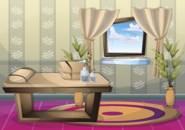 卡通矢量插图室内水疗室与分离层图片下载