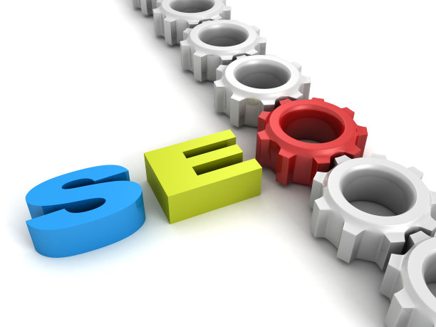 SEO概念大文本字母与联动工作齿轮图片下载