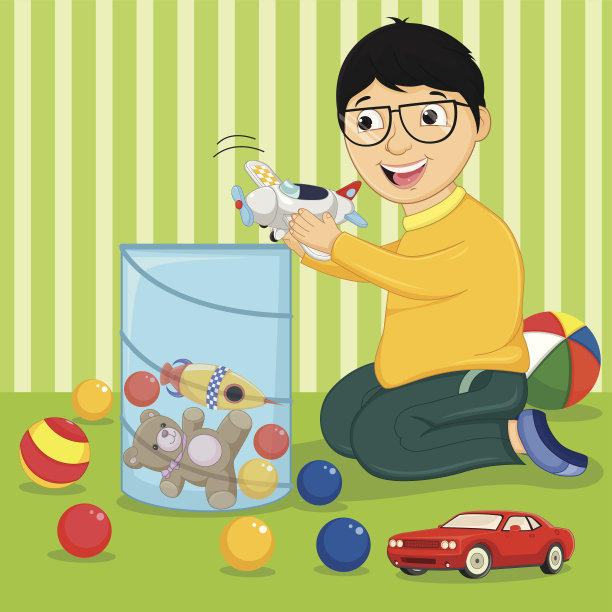 孩子玩玩具矢量插图图片下载