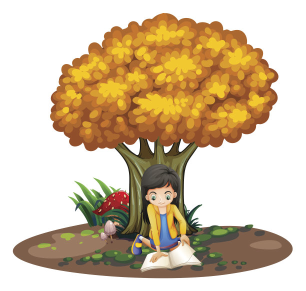 女孩在树下看书图片下载