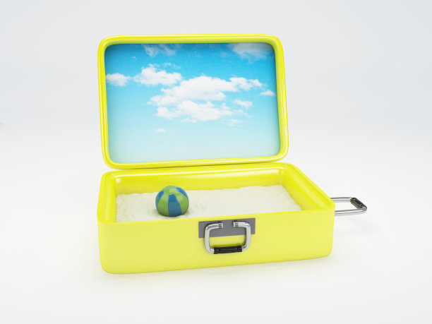 旅行手提箱。海滩度假。孤立的白色图片下载