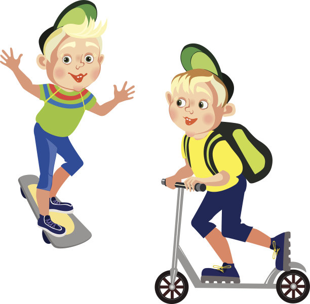 男孩骑着滑板，踏板车图片下载