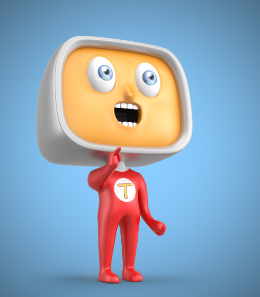 好奇的电视人指向蓝色背景图片下载