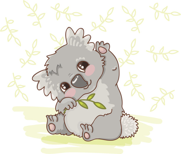 可爱的考拉熊在玩桉树的小树枝图片下载