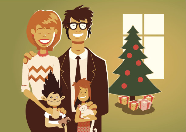 卡通家庭圣诞快乐时光图片下载