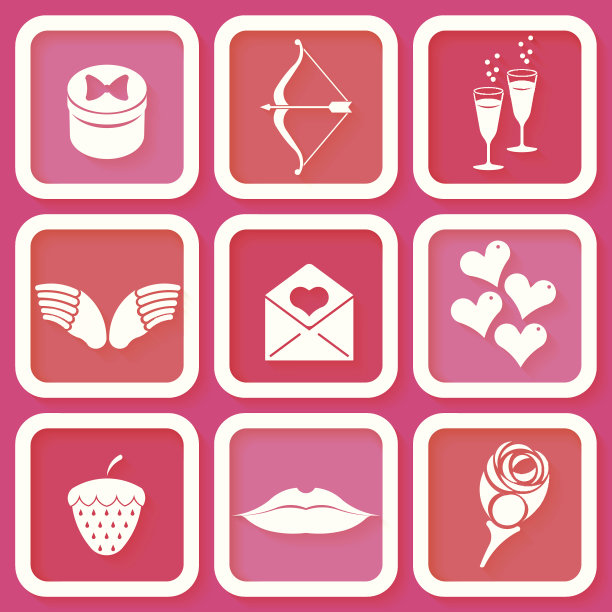 一套9平图标的情人节符号图片下载