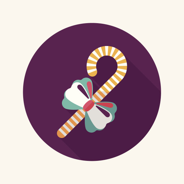 圣诞糖果手杖与长影子扁平图标，eps10图片下载