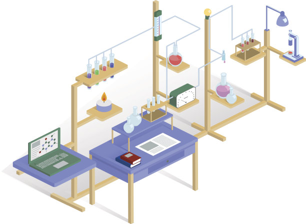 实验室研究化学等距式设计矢量图解图片下载