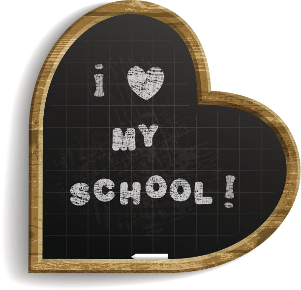 学校黑板上写着“我爱我的学校”。图片下载