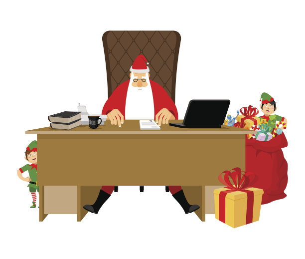 圣诞老人的办公室。圣诞节的工作。办公桌和椅子老板。爷爷图片下载