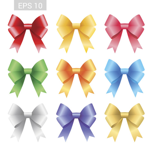 一套彩色丝带系蝴蝶结矢量格式图片下载