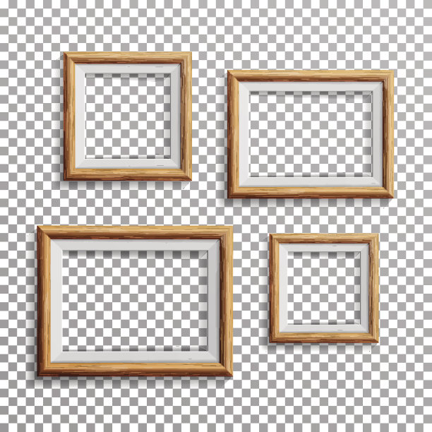 现实的照片框架向量。设置正方形，A3, A4大小轻木空白相框，悬挂在透明背景从前面。设计模板的模拟图片下载