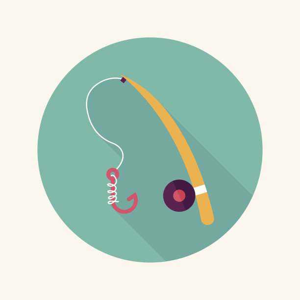 垂钓平面图标与长影子，eps10图片下载