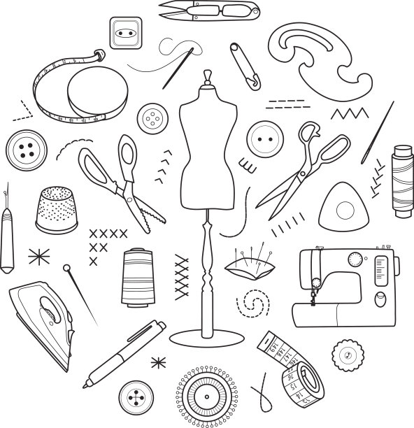 缝纫工具矢量圆的概念图片下载