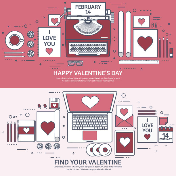 爱和心脏。矢量图。平板背景与笔记本电脑图片下载