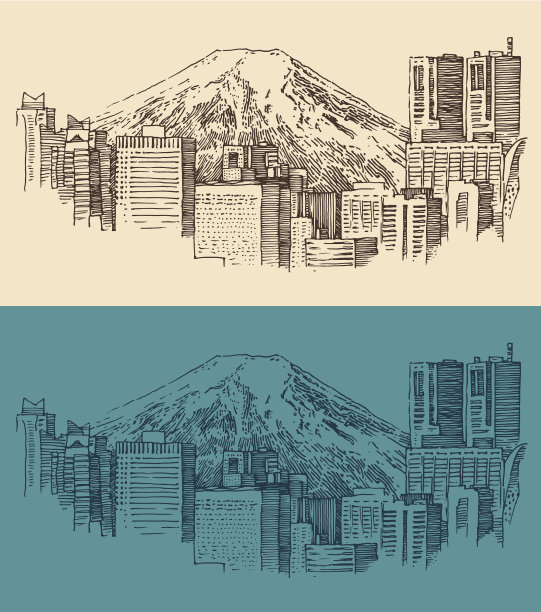 日本，东京，城市建筑，古董雕刻插图，手绘图片下载