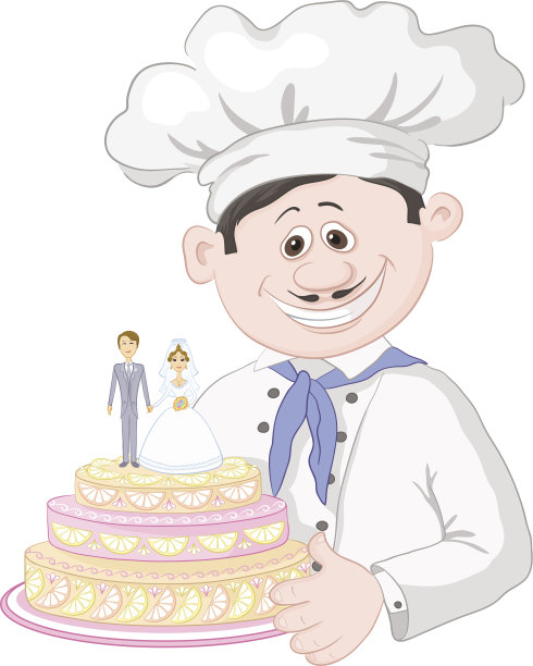 卡通厨师与节日婚礼蛋糕图片下载