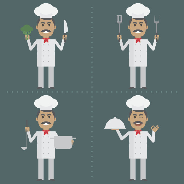 成年厨师展示手势并拿着餐具图片下载