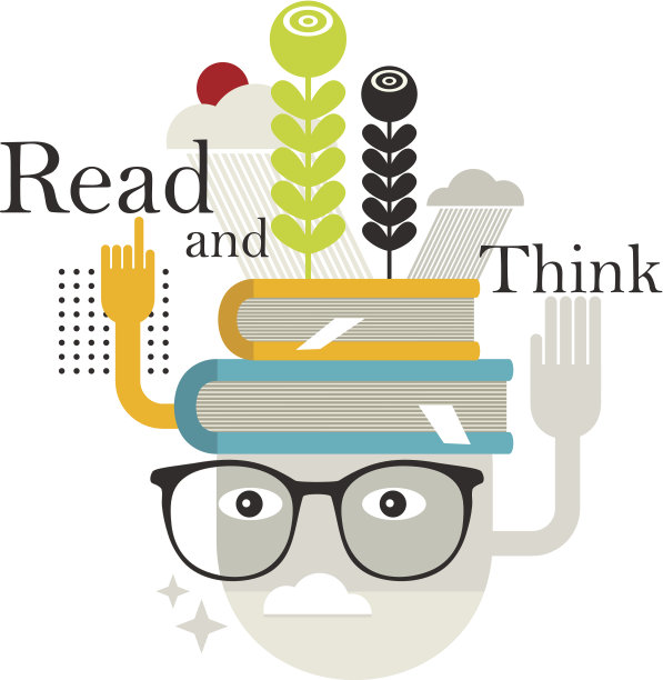 头上顶着抽象书籍的老人。图片下载