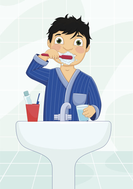 男孩刷牙矢量插图图片下载