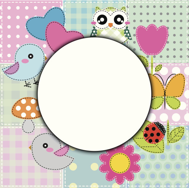 背景有心，花，蘑菇，蝴蝶和鸟图片下载