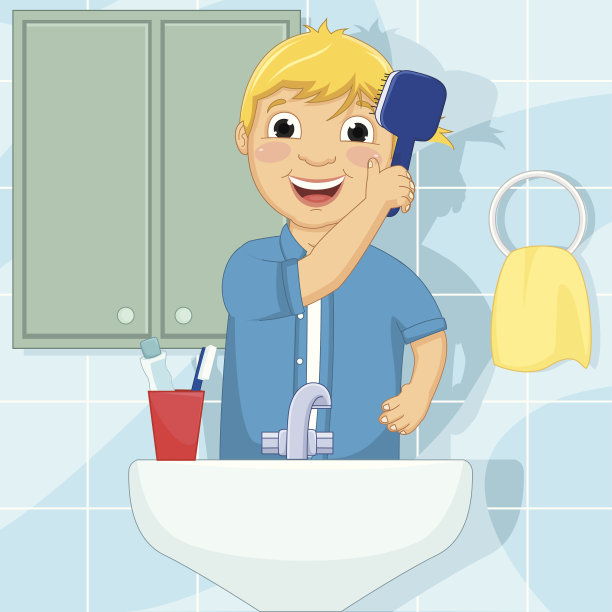 小男孩梳头发矢量插图图片下载