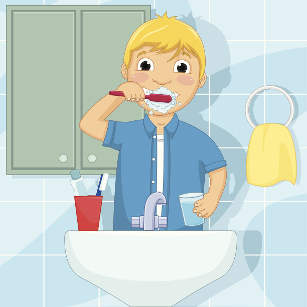 小男孩刷牙矢量插图图片下载