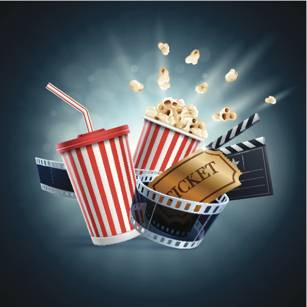 电影院爆米花和苏打水的插图素材图片