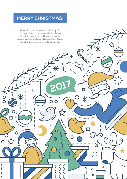 圣诞快乐-线设计宣传册海报模板A4图片下载