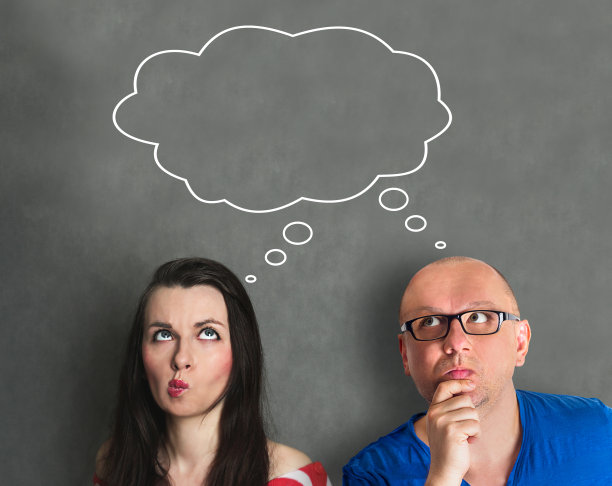 男人思考泡沫贴纸女人关系创意想法图片下载