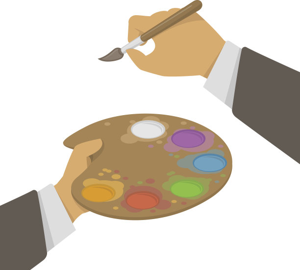 手握油漆和刷子。图片下载