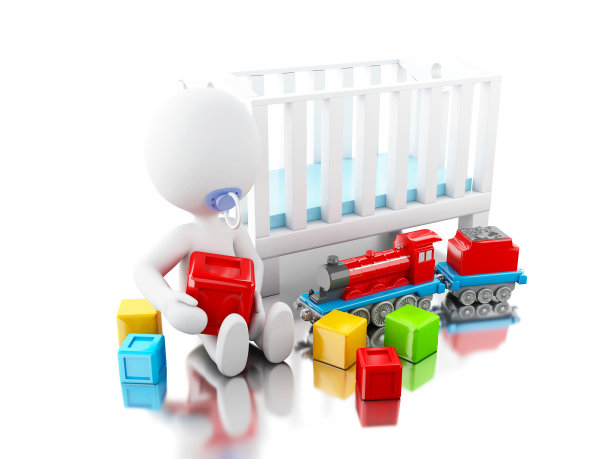 3D新生儿角色在婴儿床上的玩具图片下载