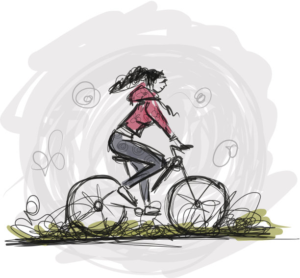 骑自行车的女孩，为你的设计画草图图片下载
