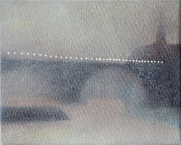 巴黎桥上的灯光抽象油画图片下载