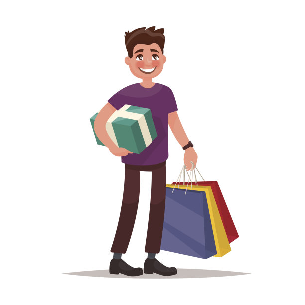 男子购物，手提购物袋和礼品盒图片下载