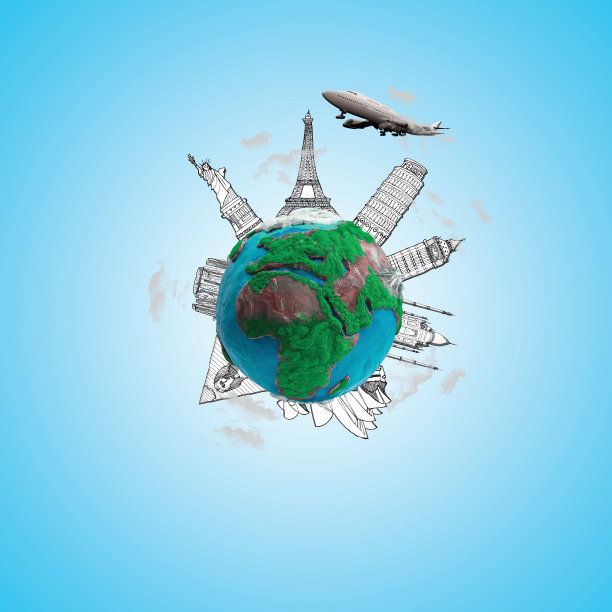 地球行星与铅笔草图和飞机旅行概念图片下载