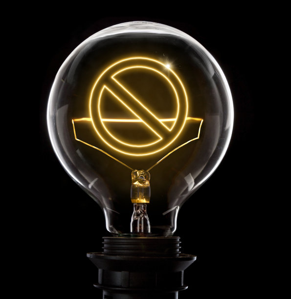 带有被禁止符号形状的发光线的灯泡(系列)图片下载