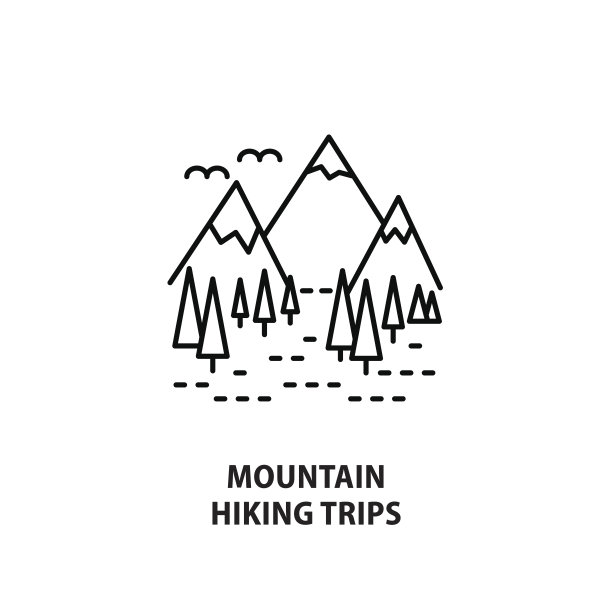矢量标志为山远足旅行孤立的白色图片下载